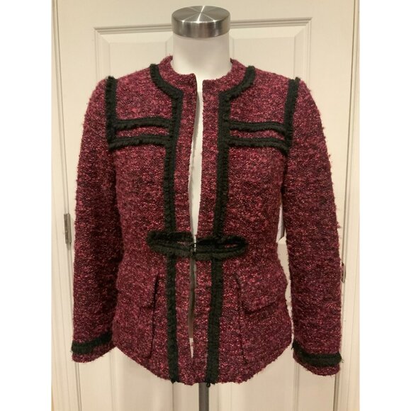 Nanette Lepore Purple Tweed Jacket W/ Black Fringe Trim, Size 6 - Picture 1 of 8